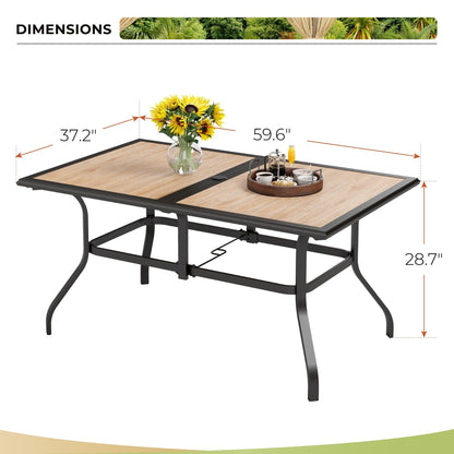 MAISON ARTS Set da pranzo per patio da 7 pezzi con tavolo rettangolare effetto legno e 6 sedie in textilene