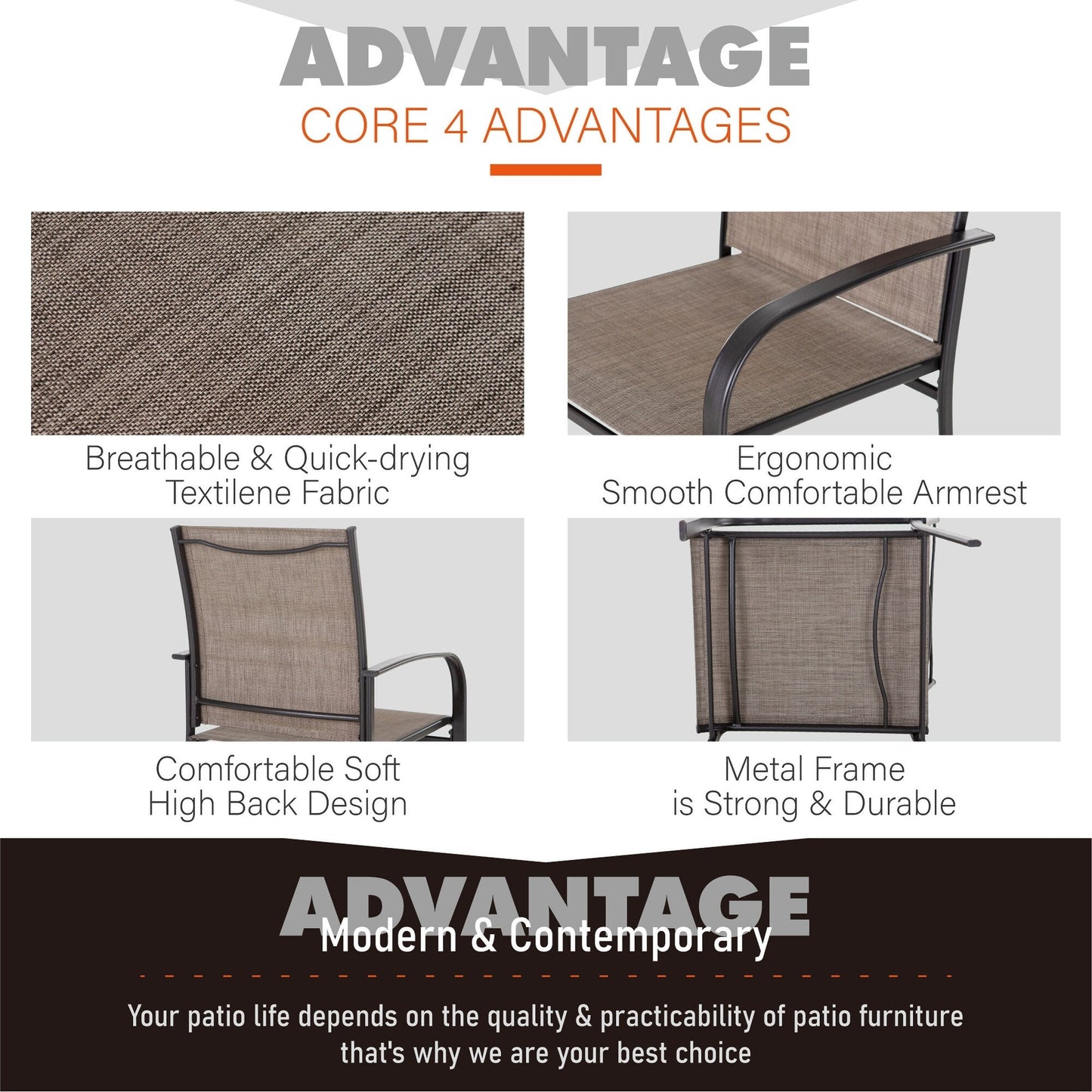 MAISON ARTS Set da pranzo per patio da 7 pezzi con tavolo rettangolare effetto legno e 6 sedie in textilene