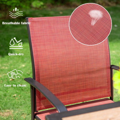 MAISON ARTS Set da pranzo per patio da 7 pezzi con tavolo rettangolare effetto legno e 6 sedie in textilene