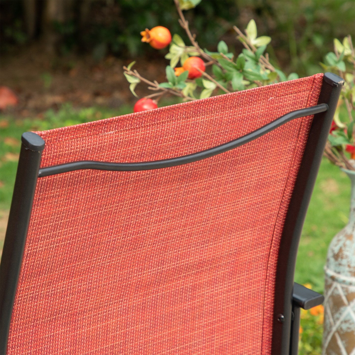 MAISON ARTS Set da pranzo per patio da 7 pezzi con tavolo rettangolare effetto legno e 6 sedie in textilene