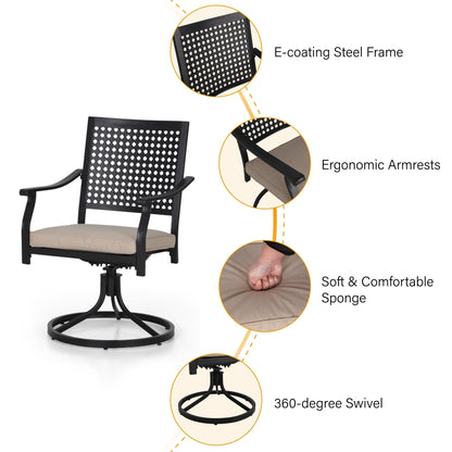 MAISON ARTS Set da pranzo per patio da 7 pezzi, grande tavolo da pranzo rotondo con foro per ombrellone e sedie da pranzo girevoli in metallo