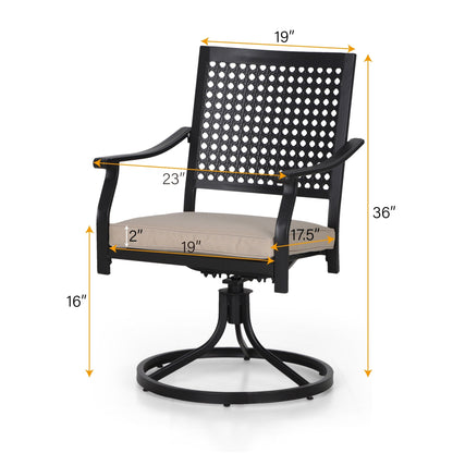 MAISON ARTS Set da pranzo per patio da 7 pezzi, grande tavolo da pranzo rotondo con foro per ombrellone e sedie da pranzo girevoli in metallo