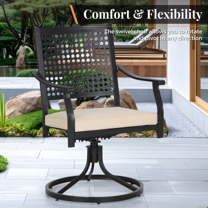 MAISON ARTS Set da pranzo per patio da 7 pezzi, grande tavolo da pranzo rotondo con foro per ombrellone e sedie da pranzo girevoli in metallo