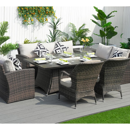 Set da pranzo da patio da 7 pezzi con tavolo con braciere in alluminio