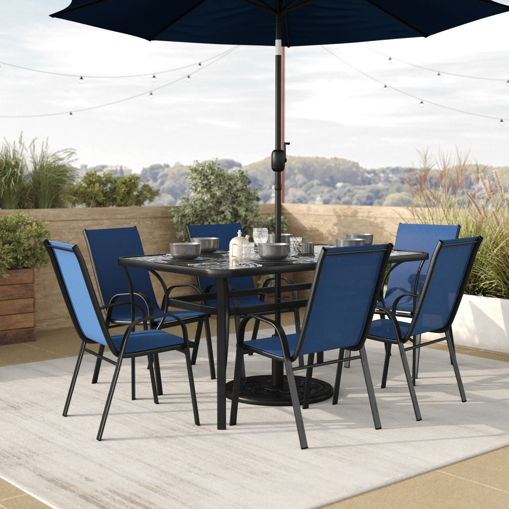 Set da pranzo da giardino con tavolo e sedie da 7 pezzi, tavolo in vetro e 6 sedie