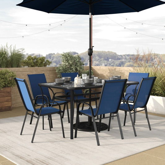 Set da pranzo da giardino con tavolo e sedie da 7 pezzi, tavolo in vetro e 6 sedie