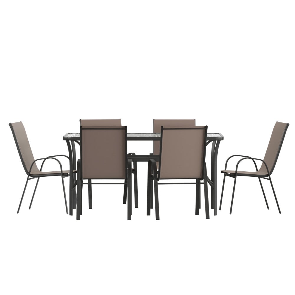 Set da pranzo da giardino con tavolo e sedie da 7 pezzi, tavolo in vetro e 6 sedie