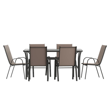 Set da pranzo da giardino con tavolo e sedie da 7 pezzi, tavolo in vetro e 6 sedie