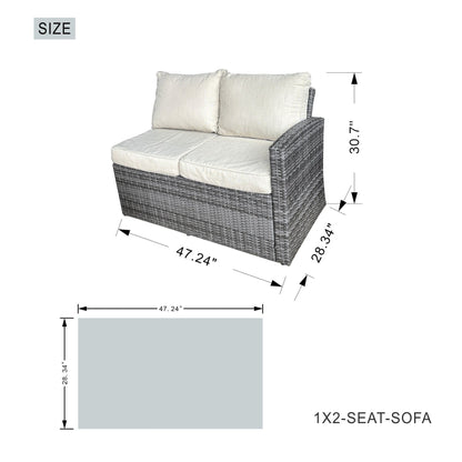 Set di divani da giardino in rattan da 7 pezzi con tavolo da pranzo in alluminio e poltrone