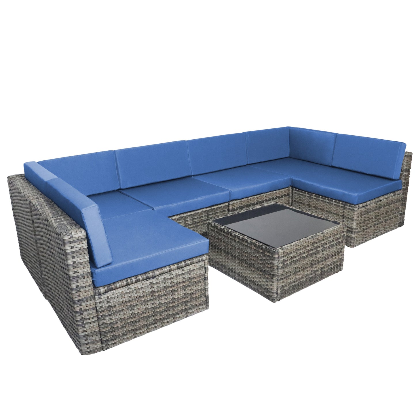 Set da 7 pezzi in vimini per patio, divano componibile in rattan con cuscini
