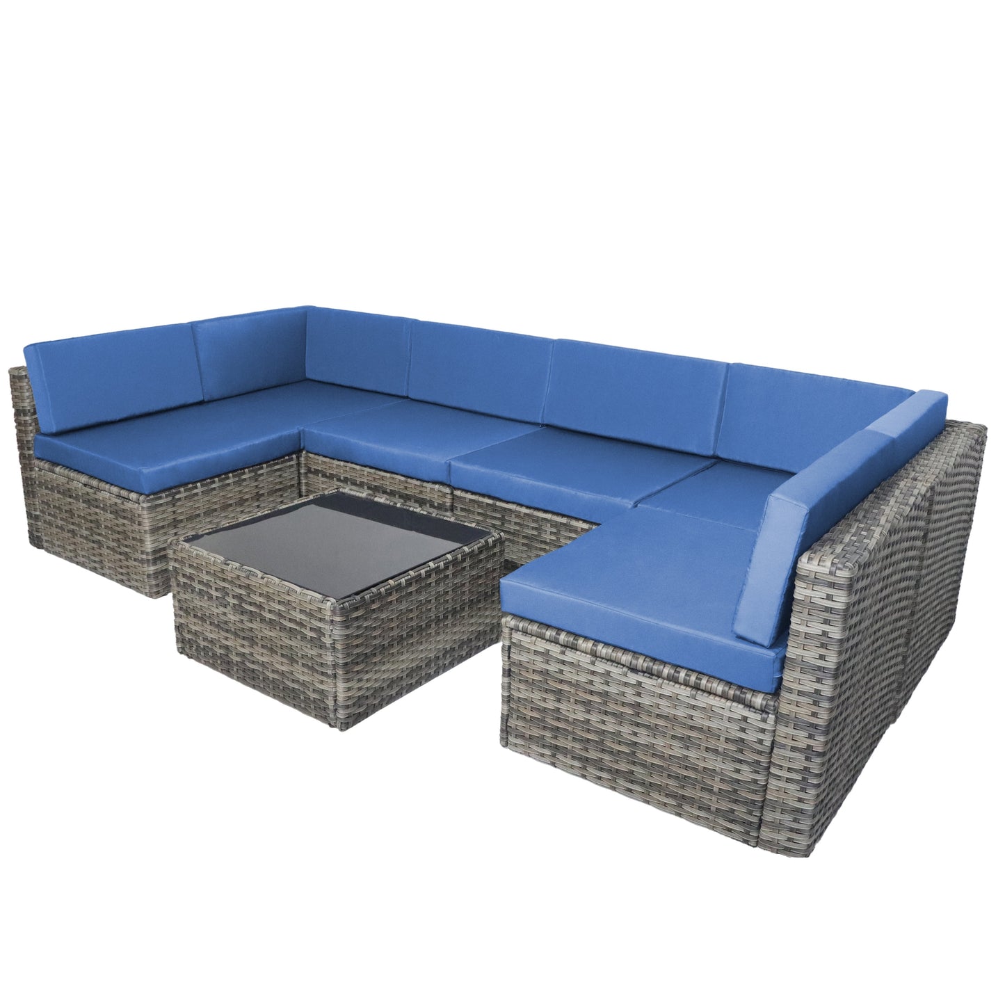 Set da 7 pezzi in vimini per patio, divano componibile in rattan con cuscini