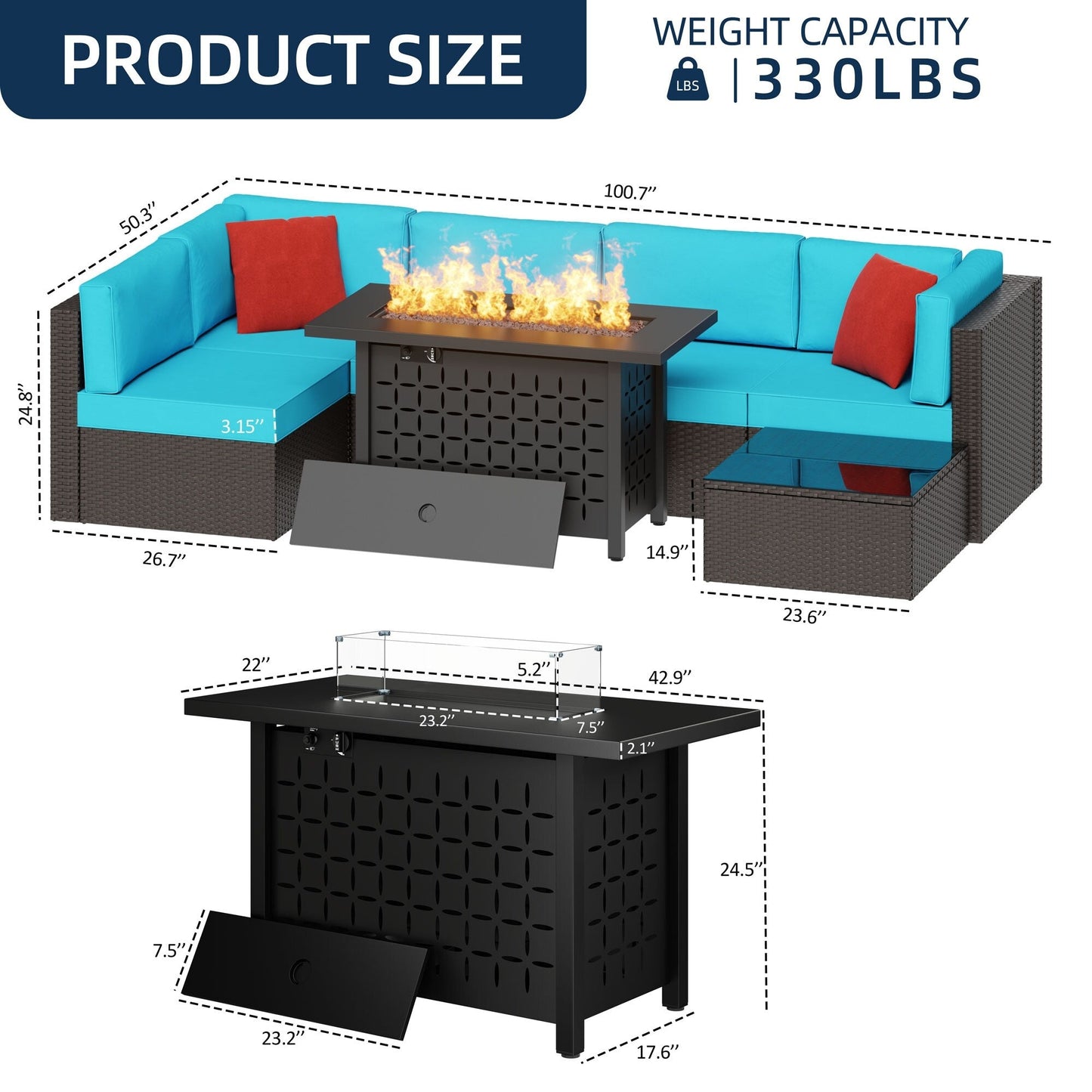 Gruppo di sedute componibili da 7 pezzi con cuscini