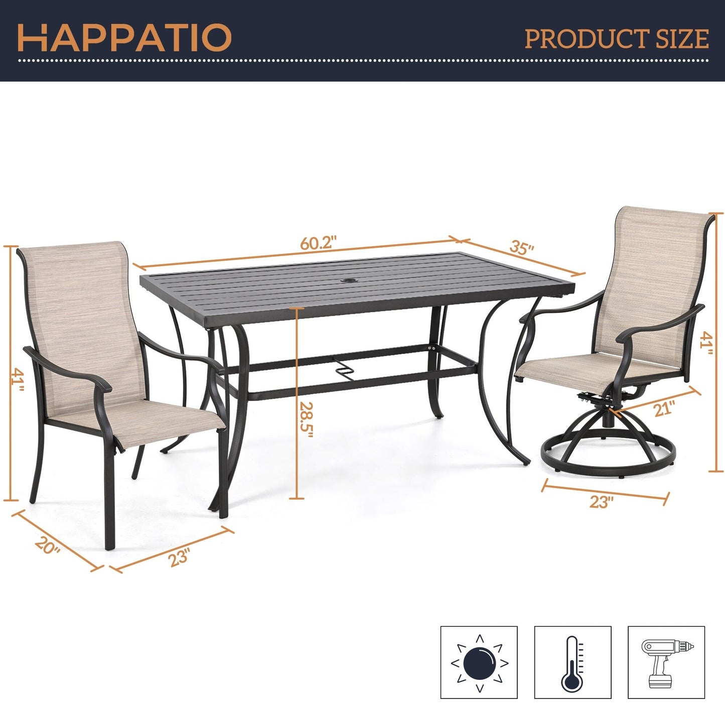 Set da pranzo da giardino in textilene da 7 pezzi per vivere all'aperto