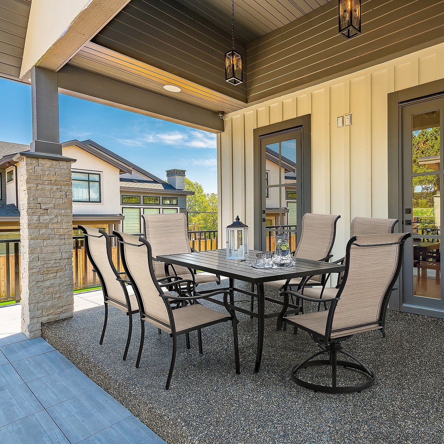 Set da pranzo da giardino in textilene da 7 pezzi per vivere all'aperto