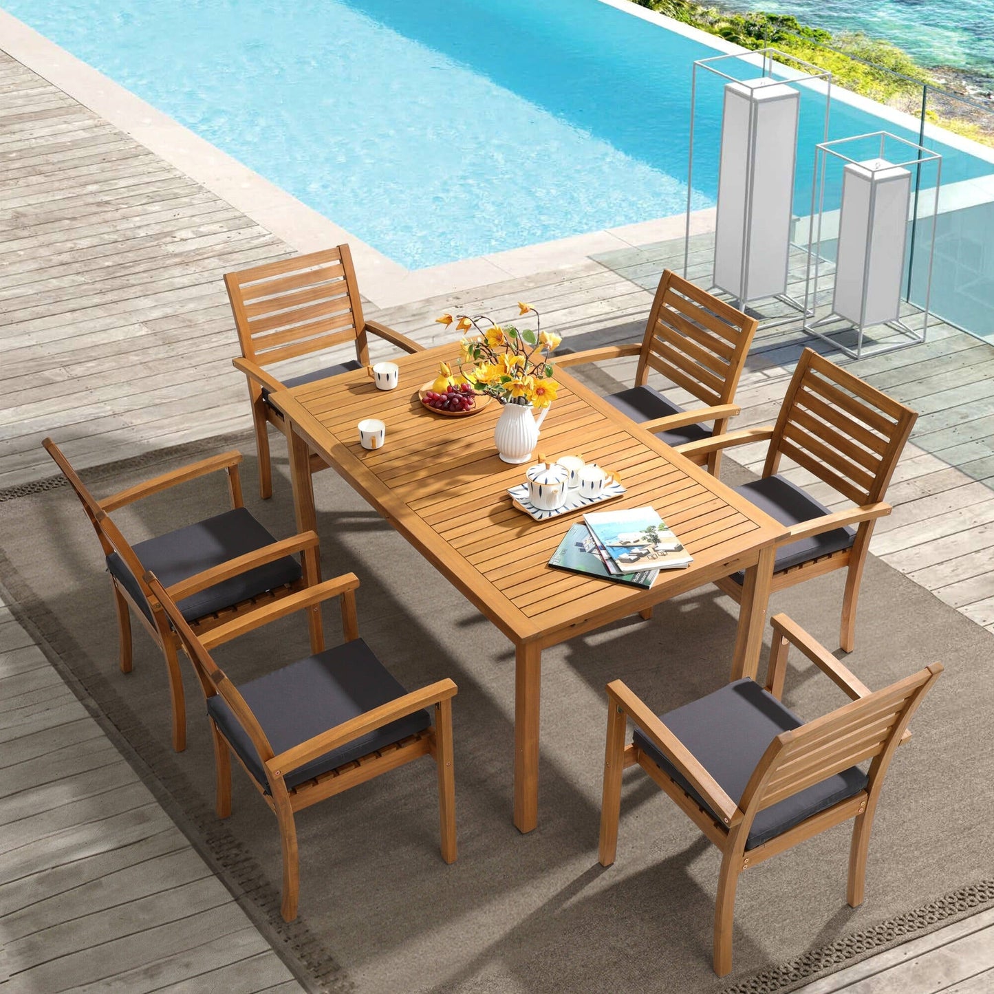 Set da pranzo da esterno in legno di acacia da 7 pezzi