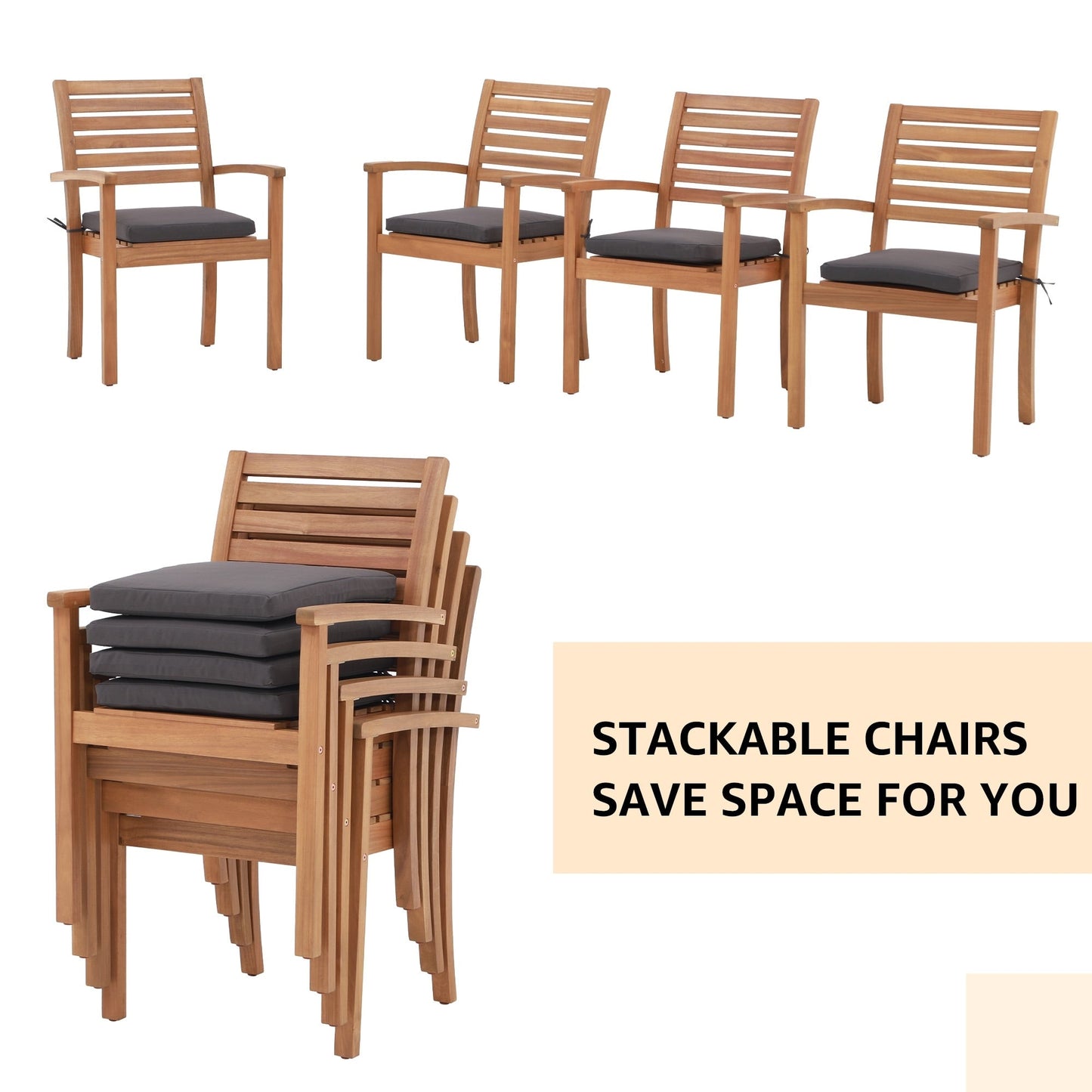 Set da pranzo da esterno in legno di acacia da 7 pezzi