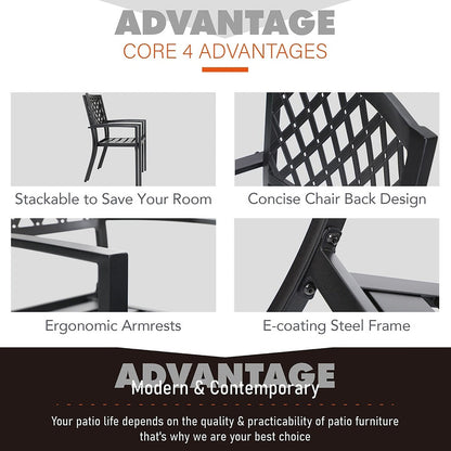 MAISON ARTS Set da pranzo per esterni da 7 pezzi per 6 persone, grande tavolo da pranzo rotondo con foro per ombrellone e sedie in metallo impilabili