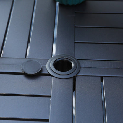 MAISON ARTS Set da pranzo per esterni da 7 pezzi per 6 persone, grande tavolo da pranzo rotondo con foro per ombrellone e sedie in metallo impilabili