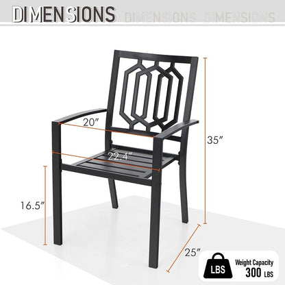 MAISON ARTS Set da pranzo per esterni da 7 pezzi per 6 persone, grande tavolo da pranzo rotondo con foro per ombrellone e sedie in metallo impilabili