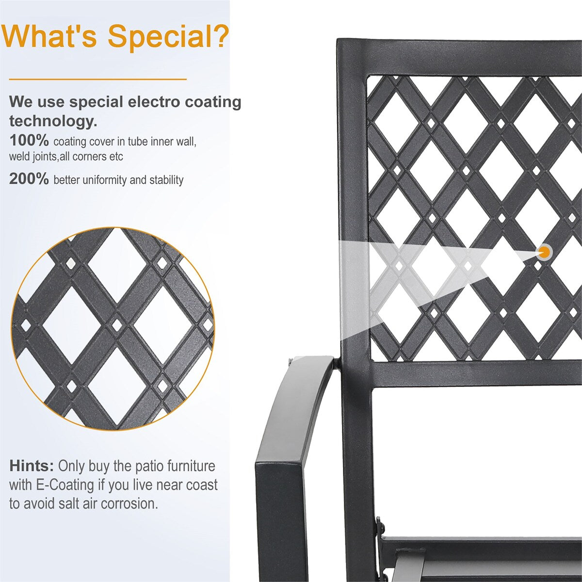 MAISON ARTS Set da pranzo per esterni da 7 pezzi per 6 persone, grande tavolo da pranzo rotondo con foro per ombrellone e sedie in metallo impilabili