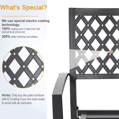 MAISON ARTS Set da pranzo per esterni da 7 pezzi per 6 persone, grande tavolo da pranzo rotondo con foro per ombrellone e sedie in metallo impilabili