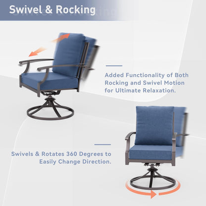 Set da pranzo per esterni da 7 pezzi con tavolo con gambe a X e sedie girevoli