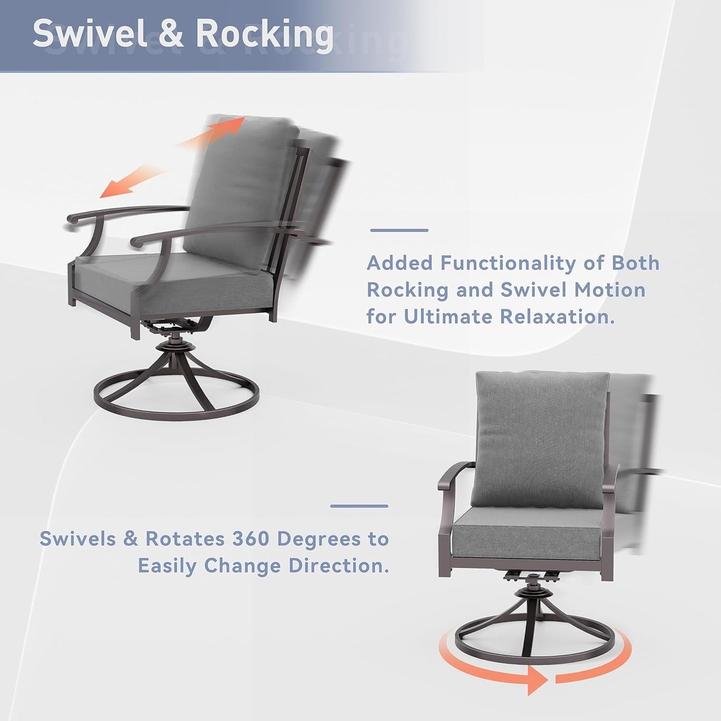 Set da pranzo per esterni da 7 pezzi con tavolo con gambe a X e sedie girevoli