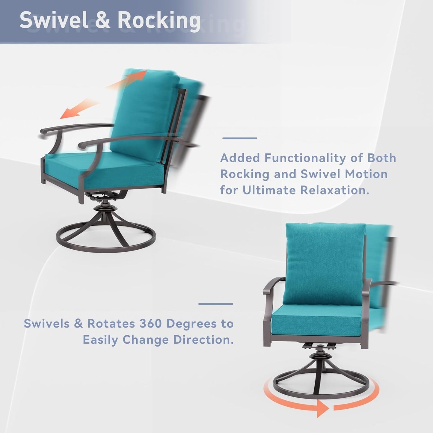 Set da pranzo per esterni da 7 pezzi con tavolo con gambe a X e sedie girevoli