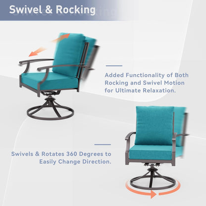 Set da pranzo per esterni da 7 pezzi con tavolo con gambe a X e sedie girevoli