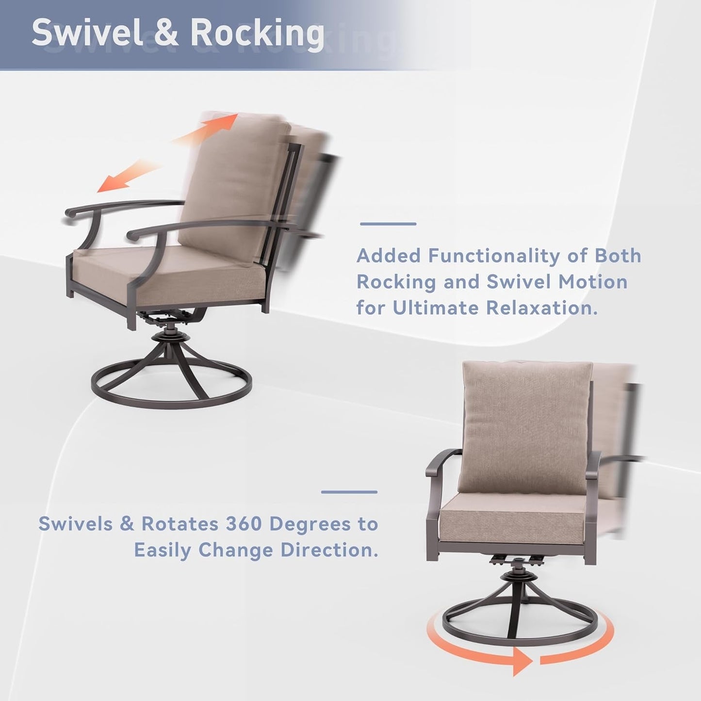 Set da pranzo per esterni da 7 pezzi con tavolo con gambe a X e sedie girevoli