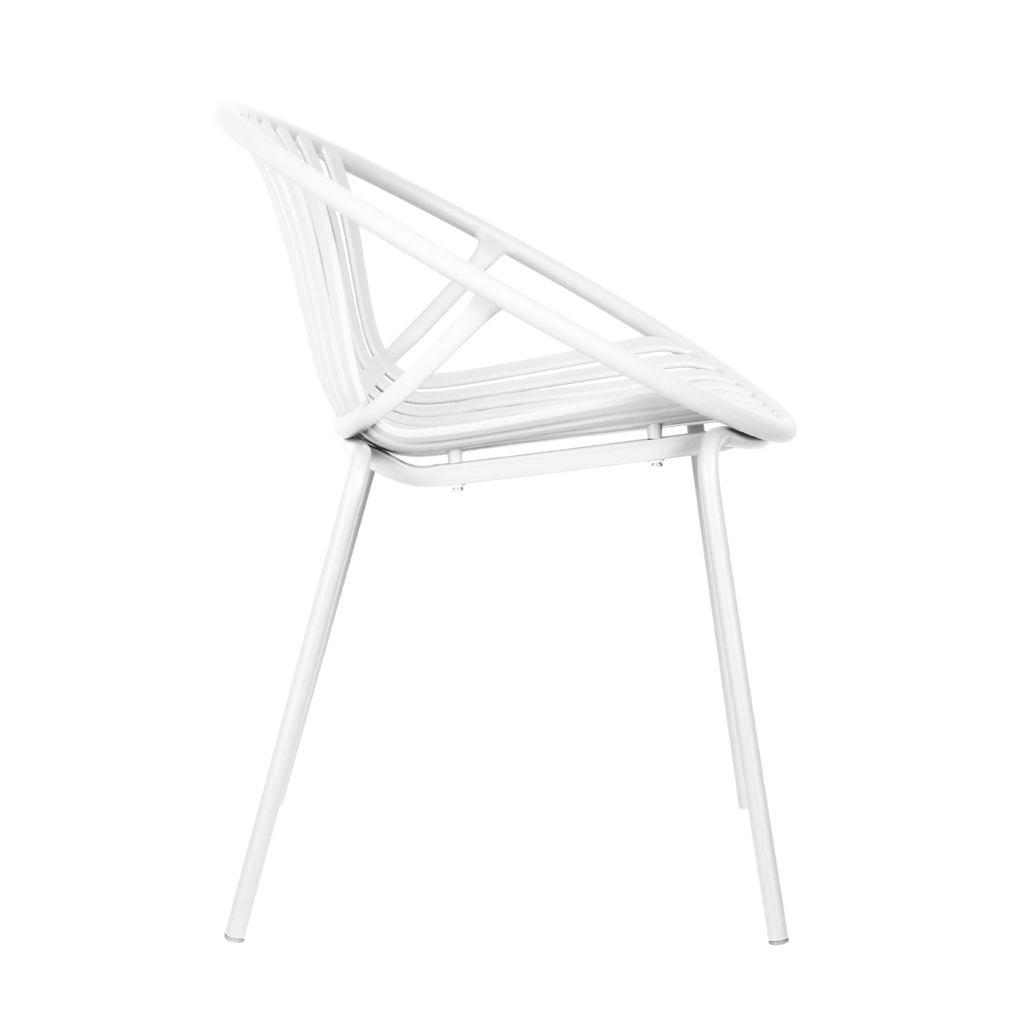 Set da pranzo moderno da esterno da 7 pezzi con sedia impilabile, bianco