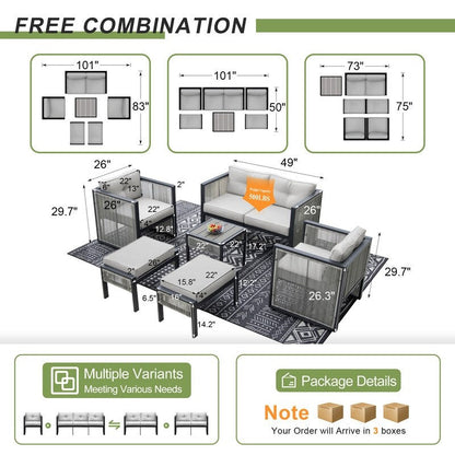 FINCATI Set di mobili da esterno da 7 pezzi con divano componibile moderno in vimini di grandi dimensioni