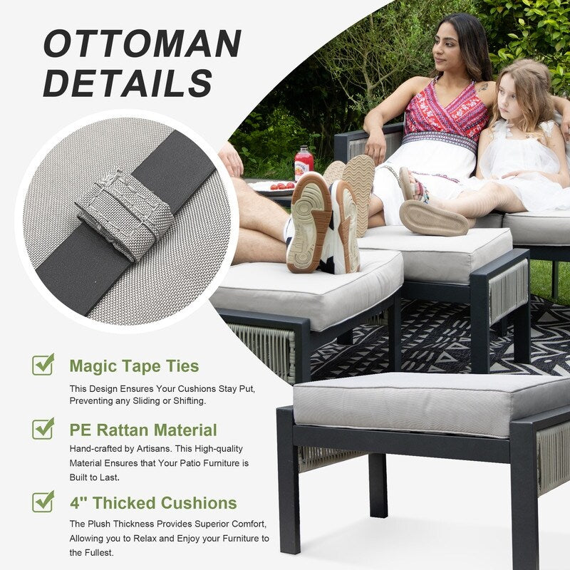 FINCATI Set di mobili da esterno da 7 pezzi con divano componibile moderno in vimini di grandi dimensioni