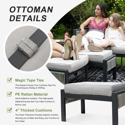 FINCATI Set di mobili da esterno da 7 pezzi con divano componibile moderno in vimini di grandi dimensioni