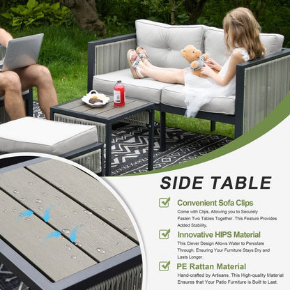 FINCATI Set di mobili da esterno da 7 pezzi con divano componibile moderno in vimini di grandi dimensioni