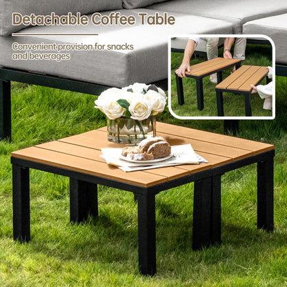 Set di mobili da giardino per esterni, divano componibile a L con 6 cuscini spessi e tavolino per giardino e veranda