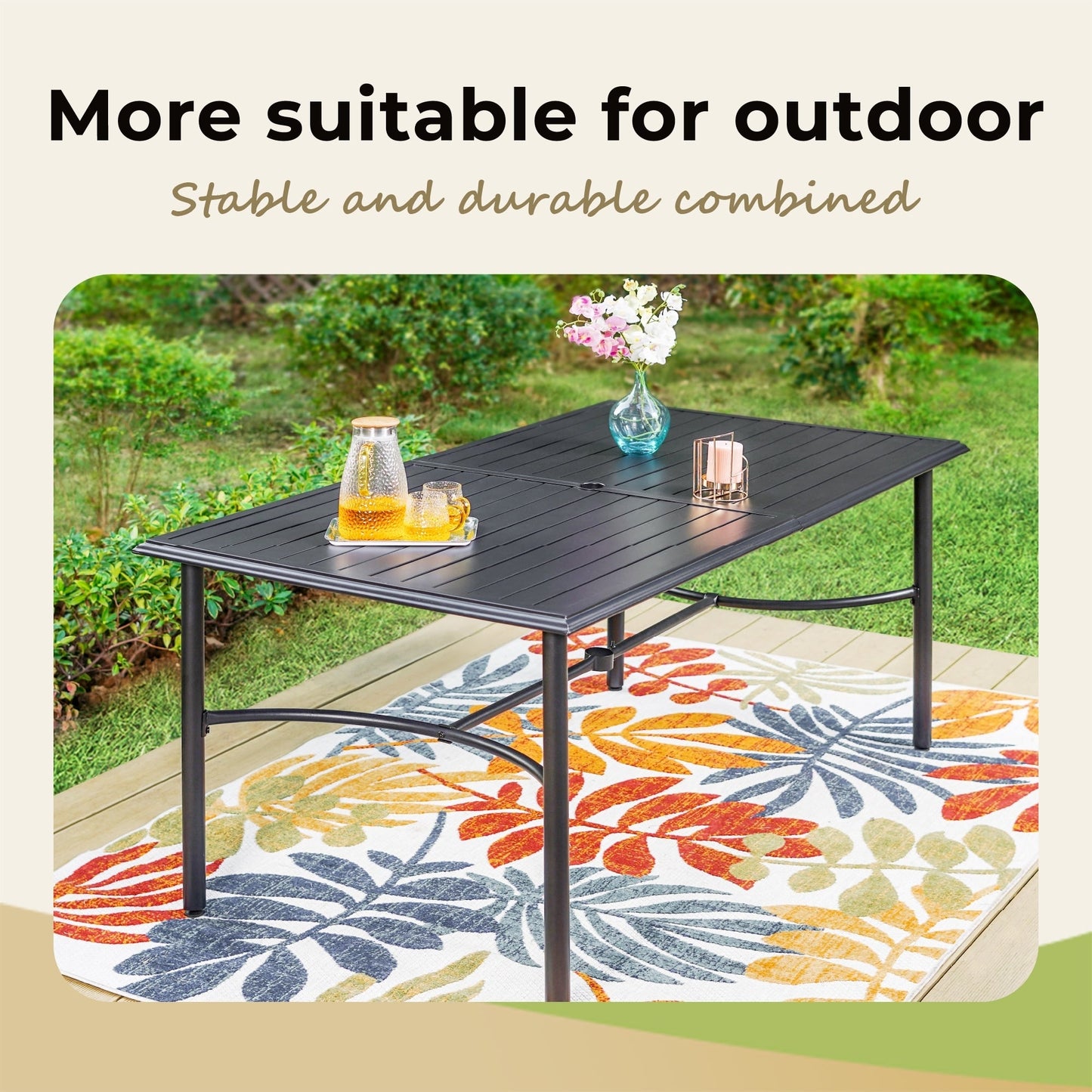 MAISON ARTS Set da pranzo da giardino da 7 pezzi con tavolo da pranzo rettangolare in metallo e sedie girevoli