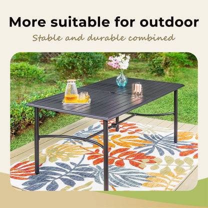 MAISON ARTS Set da pranzo da giardino da 7 pezzi con tavolo da pranzo rettangolare in metallo e sedie girevoli