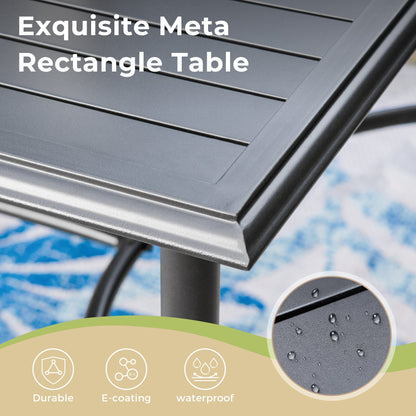 MAISON ARTS Set da pranzo da giardino da 7 pezzi con tavolo da pranzo rettangolare in metallo e sedie girevoli