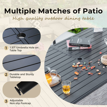 MAISON ARTS Set da pranzo da giardino da 7 pezzi con tavolo da pranzo rettangolare in metallo e sedie girevoli