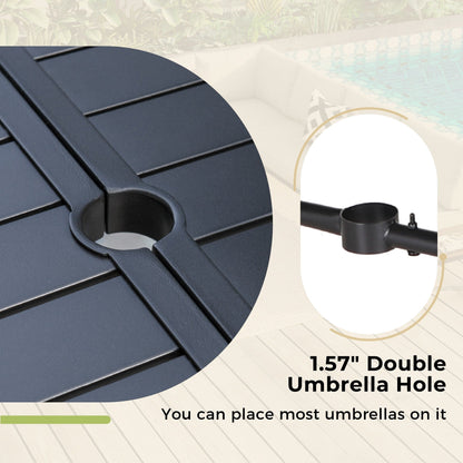 MAISON ARTS Set da pranzo da giardino da 7 pezzi con tavolo da pranzo rettangolare in metallo e sedie girevoli