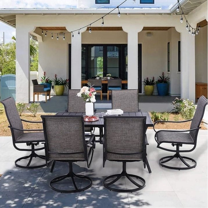 MAISON ARTS Set da pranzo da giardino da 7 pezzi con sedie girevoli in textilene