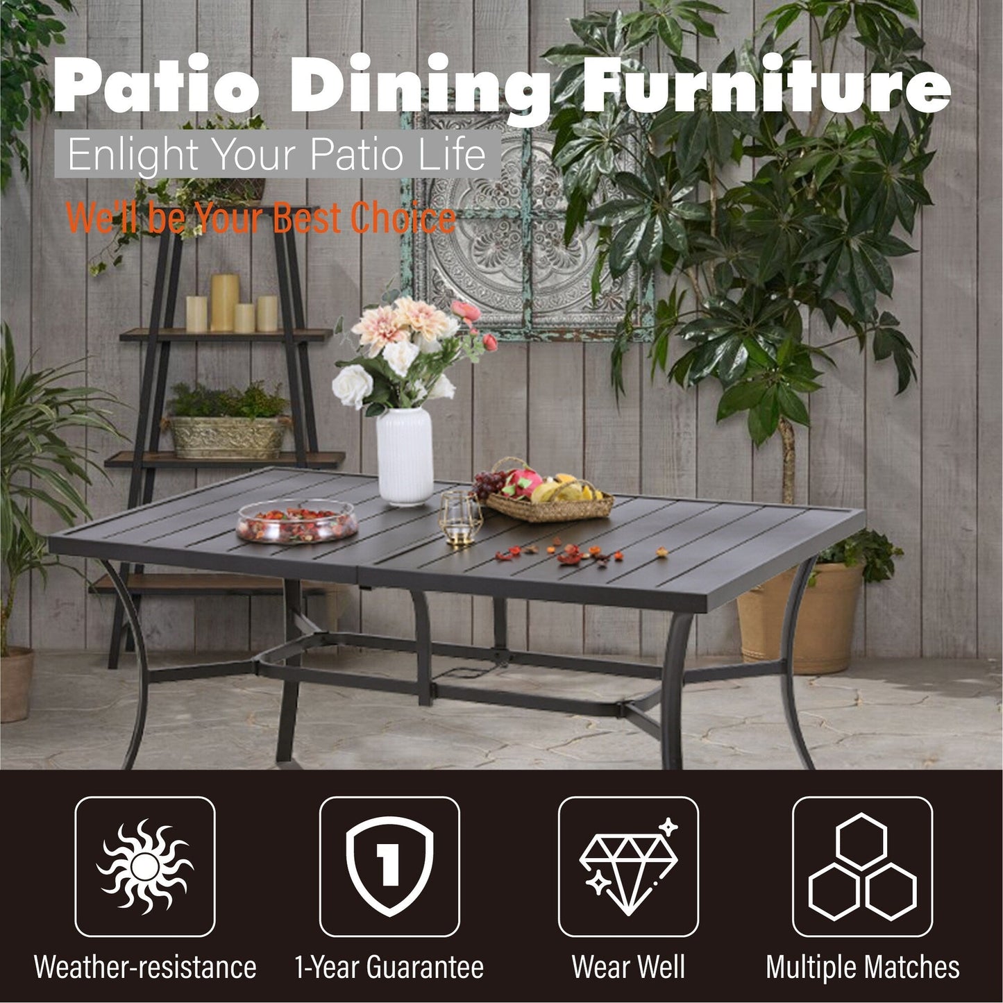 MAISON ARTS Set da pranzo da giardino da 7 pezzi con sedie girevoli in textilene