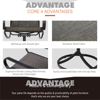 MAISON ARTS Set da pranzo da giardino da 7 pezzi con sedie girevoli in textilene