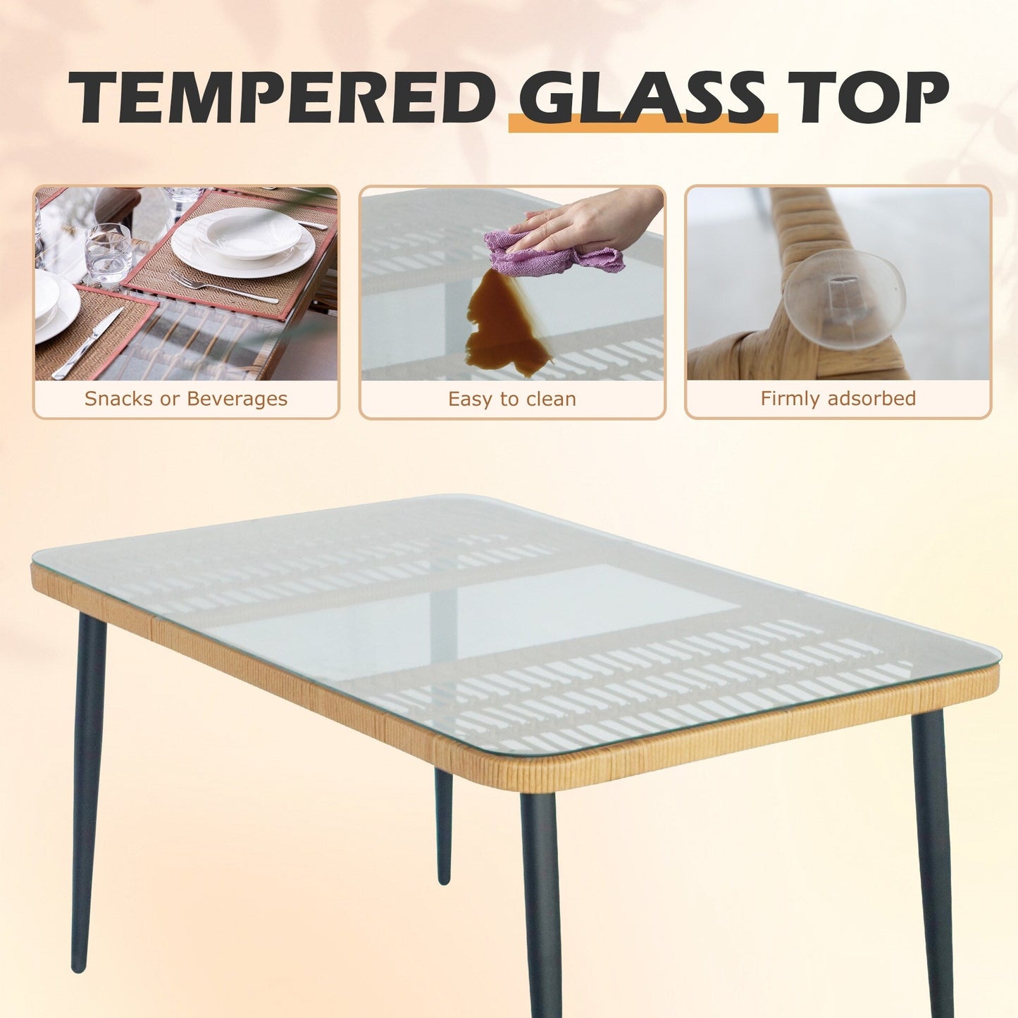 Set da pranzo per patio da 7 pezzi, set di mobili da pranzo per esterni in vimini con cuscini rimovibili per prato, giardino, cortile