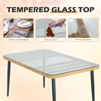 Set da pranzo per patio da 7 pezzi, set di mobili da pranzo per esterni in vimini con cuscini rimovibili per prato, giardino, cortile