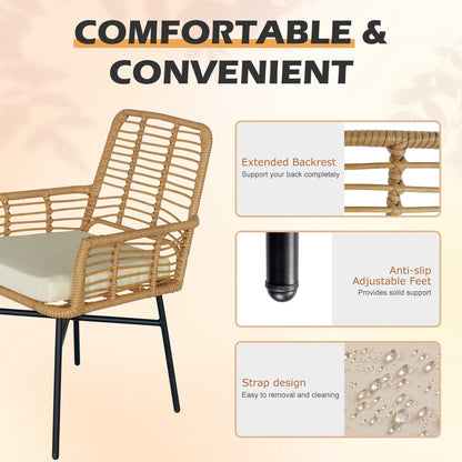 Set da pranzo per patio da 7 pezzi, set di mobili da pranzo per esterni in vimini con cuscini rimovibili per prato, giardino, cortile