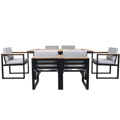 Set da pranzo da giardino con tavolo e sedie da 7 pezzi con cuscini rimovibili