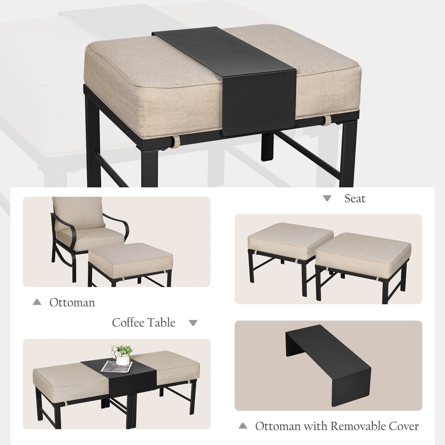 Set da conversazione per patio esterno a 7 posti, divano da esterno con pouf