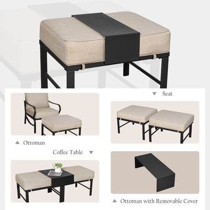 Set da conversazione per patio esterno a 7 posti, divano da esterno con pouf